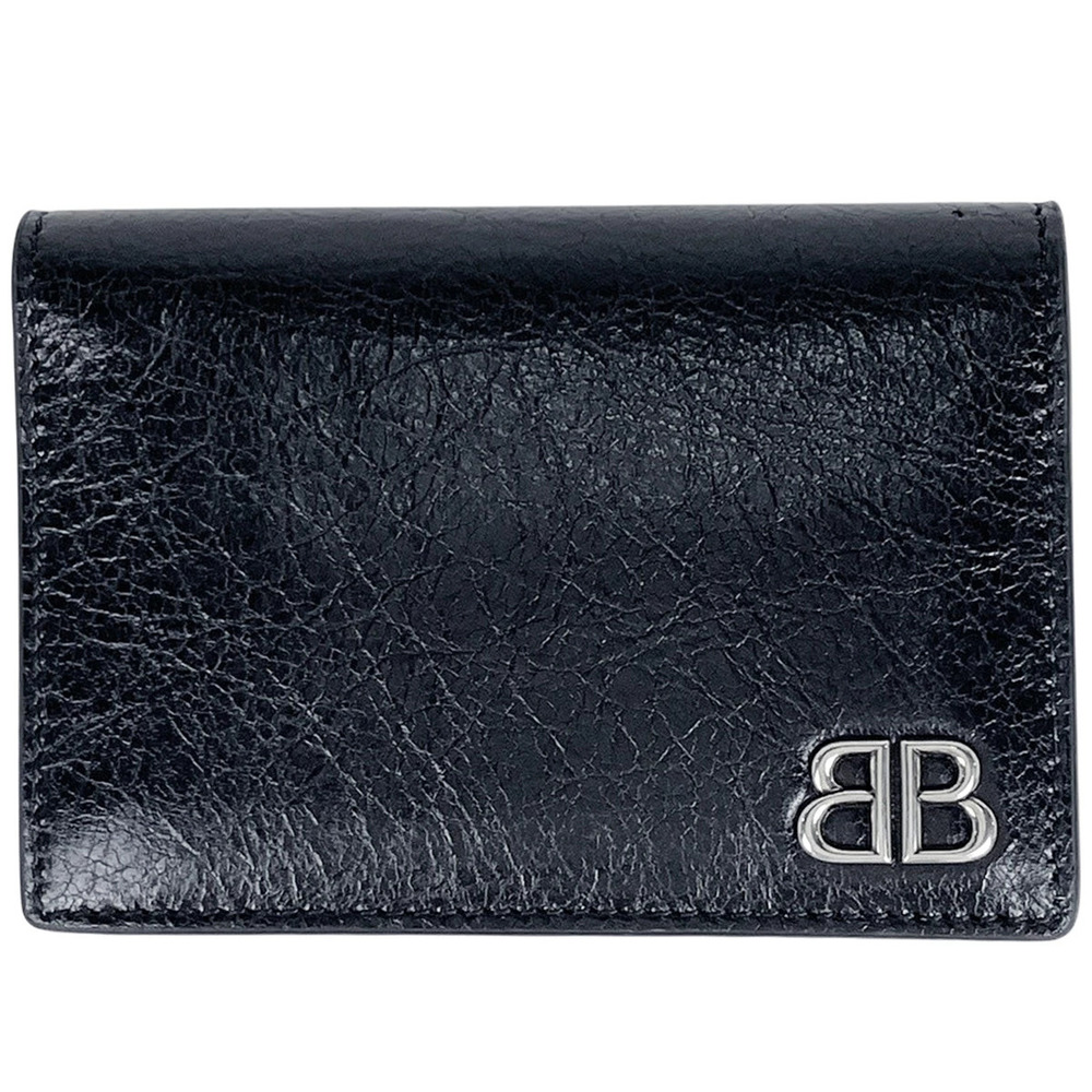 Balenciaga Card Case Wallet Business Bi fold Leather Black